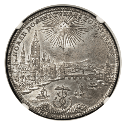 【MS63+】1772年 神聖ローマ帝国  ドイツ フランクフルト 都市景観 ターラー銀貨(表)