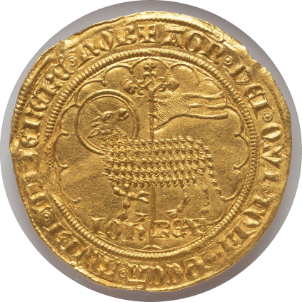 【MS63】1350年〜1364年 フランス ジャン2世 金の羊 ムートンドール金貨(表)