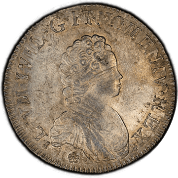 【MS61】1716年 フランス ルイ15世 エキュ銀貨(表)