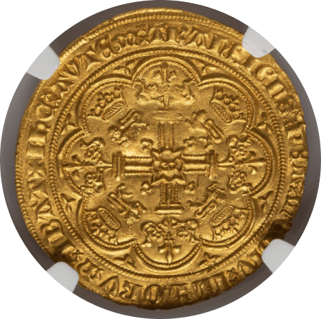 【MS62】1361年〜1369年 イギリス エドワード3世 ノーブル金貨(裏)