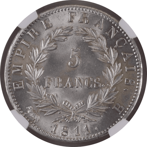 【MS62】1811年 フランス  第一帝政 ナポレオン1世 5フラン銀貨(裏)