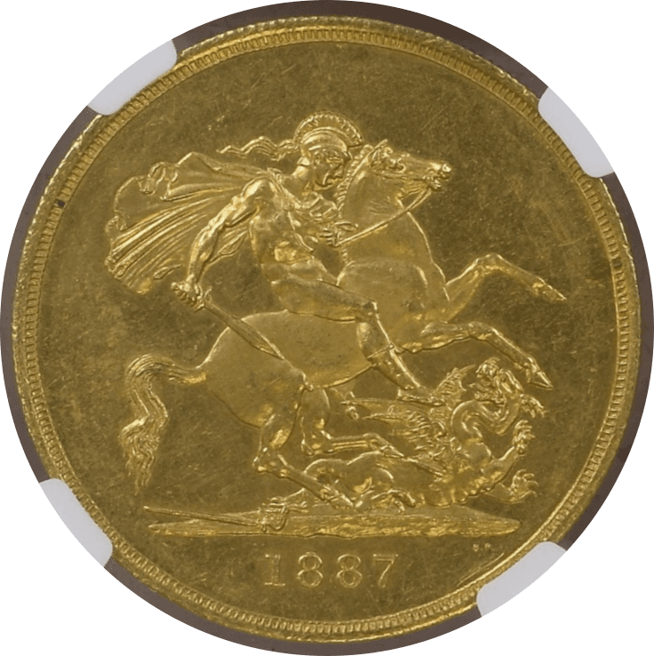 【MS62】1887年 イギリス ヴィクトリア女王 ジュビリーヘッド 5ポンド金貨(裏)