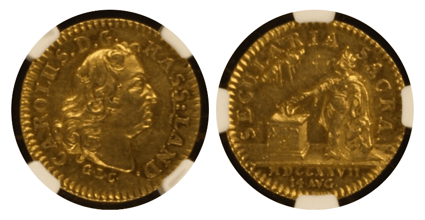 【AU55】1727年 神聖ローマ帝国 ドイツ ヘッセン・カッセル カール1世 4ダカット金貨