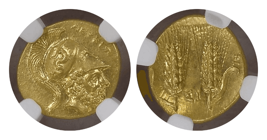 【Ch MS 5/5 4/5 Fine Style】紀元前290年〜280年 古代ギリシャ ルカニア メタポントゥム  1/3スターテル金貨