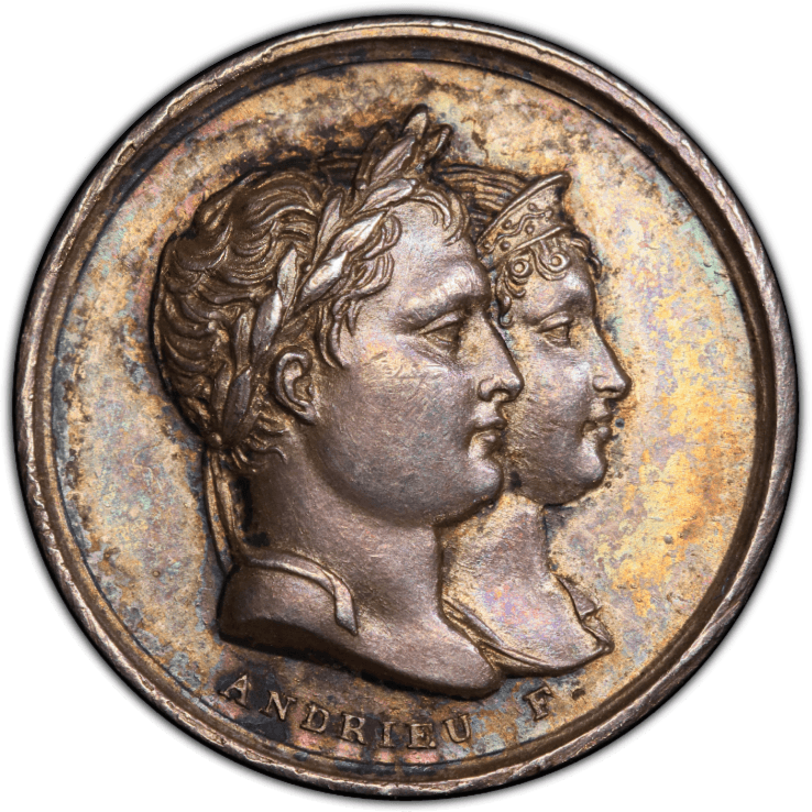 【UNC Details】1810年 フランス ナポレオン1世/マリールイーズ結婚記念 銀メダル(表)