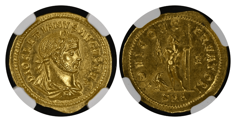 【MS 5/5 4/5】284年〜305年 古代ローマ帝国 ディオクレティアヌス帝  アウレウス金貨