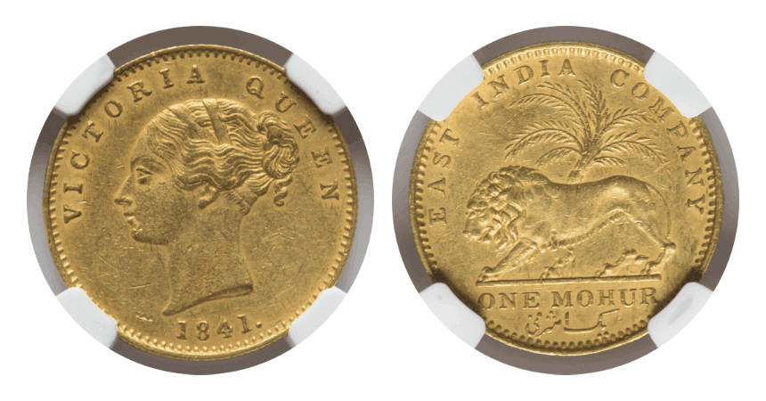 【AU58】1841年 イギリス領インド 東インド会社  ヴィクトリア女王 モハール金貨