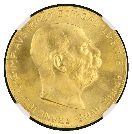 【MS67】1915年 オーストリア フランツ・ヨーゼフ1世 リストライク 100コロナ金貨(表)