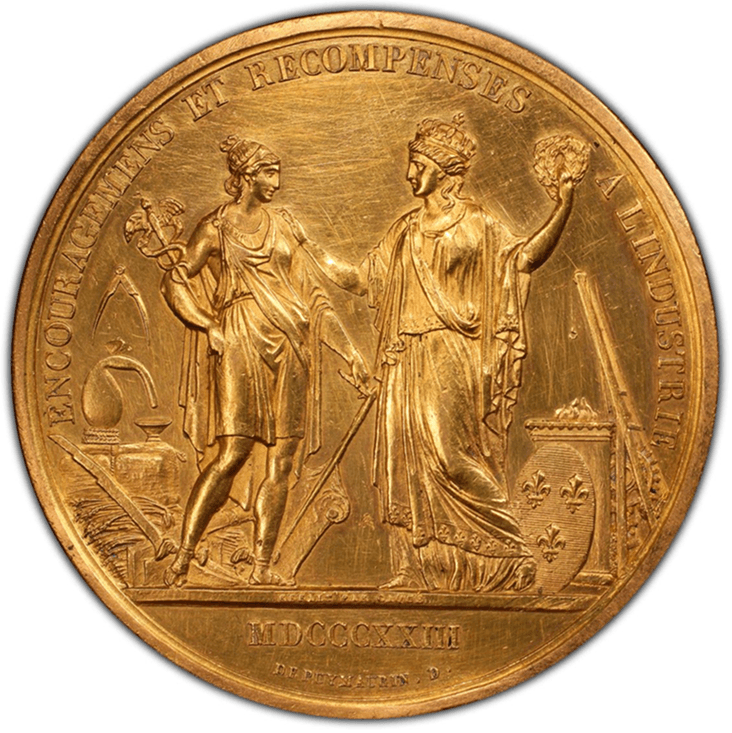 【UNC Details】1823年 フランス ルイ18世 復古王政ゴールドメダル(裏)