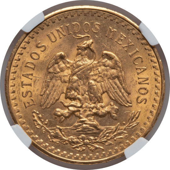 【MS63+】1943年 メキシコ 勝利の女神 50ペソ金貨(裏)