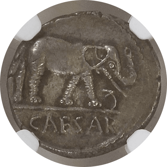 【Ch AU 5/5 4/5】紀元前44年頃 古代ローマ帝国 ユリウス・カエサル（ジュリアス・シーザー） デナリウス銀貨(表)