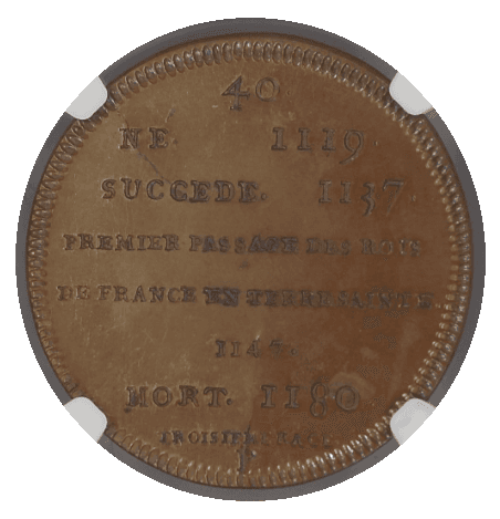 【MS66 BN】1830年?1848年 フランス ルイ7世（在位1119年?1180年）銅メダル(裏)