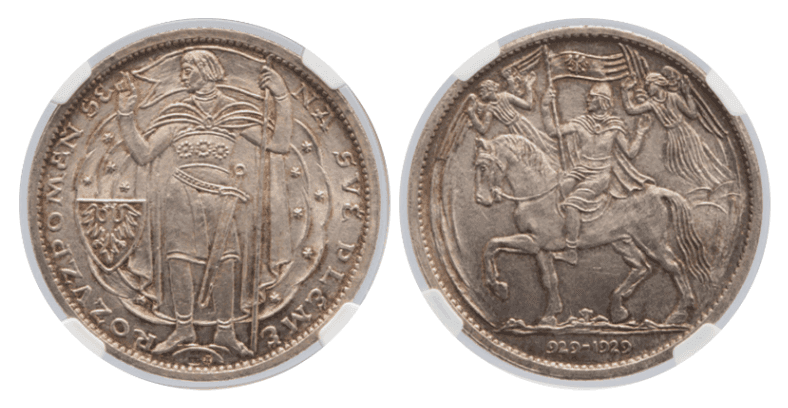 【MS67】1929年 チェコスロバキア キリスト教伝来 1000周年記念 10ダカット銀貨
