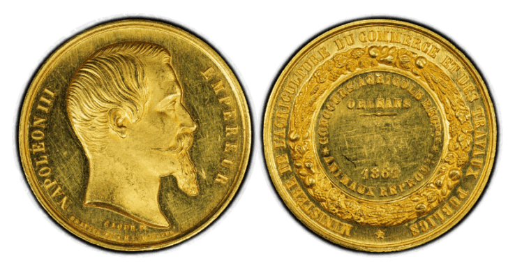 【MS61】1861年 フランス 第二帝政 ナポレオン3世 オルレアン 農業コンクール ヴァージン・ステート 金メダル