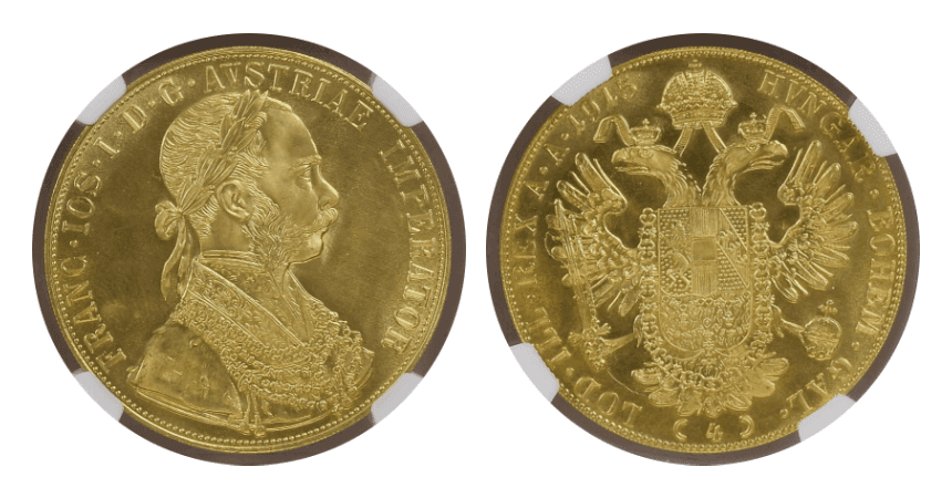 【MS66】1915年 オーストリア フランツ・ヨーゼフ1世 リストライク 4ダカット金貨