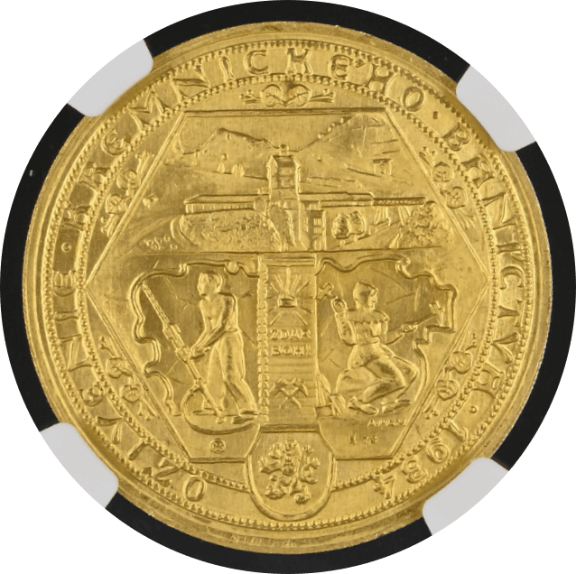 【MS67】1934年  チェコスロバキア クレムニツァ鉱山再開記念 リストライク 5ダカット金貨(裏)