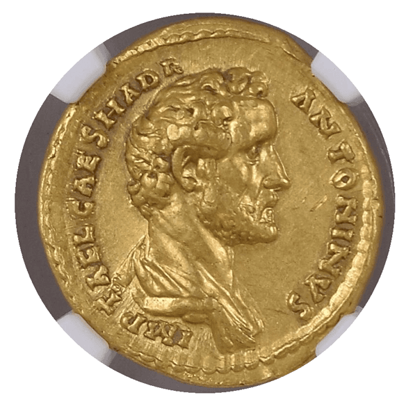 【AU 5/5 3/5 Fine Style】138年?161年 古代ローマ帝国 アントニヌス・ピウス アウレウス金貨(表)