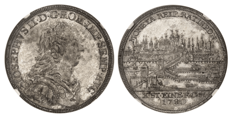 【MS61】1780年 神聖ローマ帝国 ドイツ レーゲンスブルク ヨーゼフ2世  都市景観 ターラー銀貨