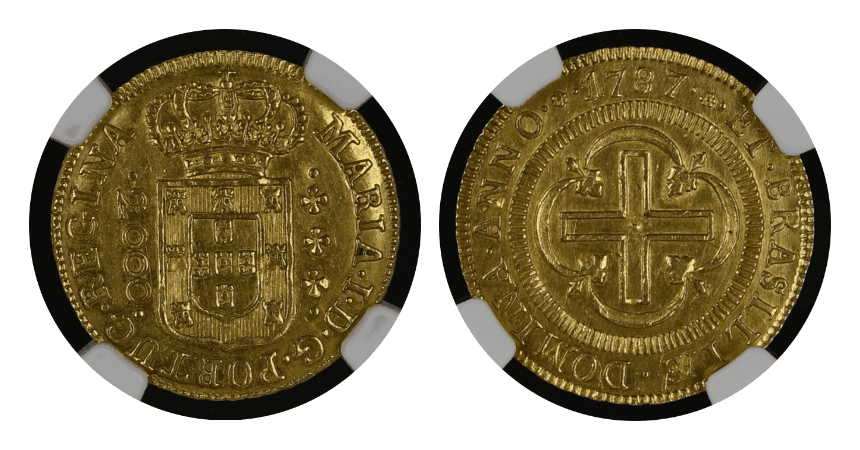 【MS62】1787年 ポルトガル領ブラジル マリア1世  2000レイス 金貨