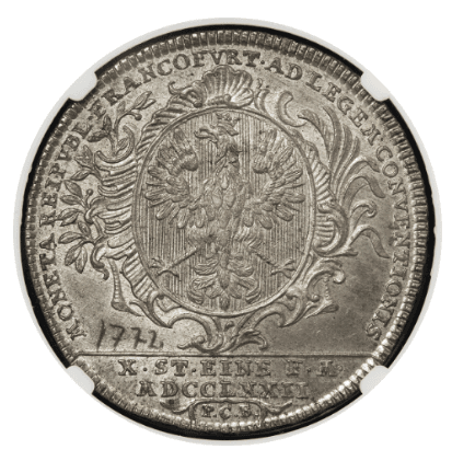【MS63+】1772年 神聖ローマ帝国  ドイツ フランクフルト 都市景観 ターラー銀貨(裏)