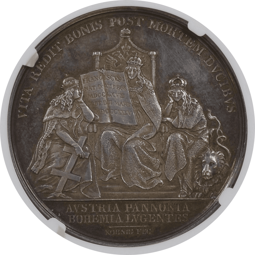 【MS62】1835年  オーストリア フェルディナンド1世 神聖ローマ帝国フランツ2世 追悼 銀メダル(裏)