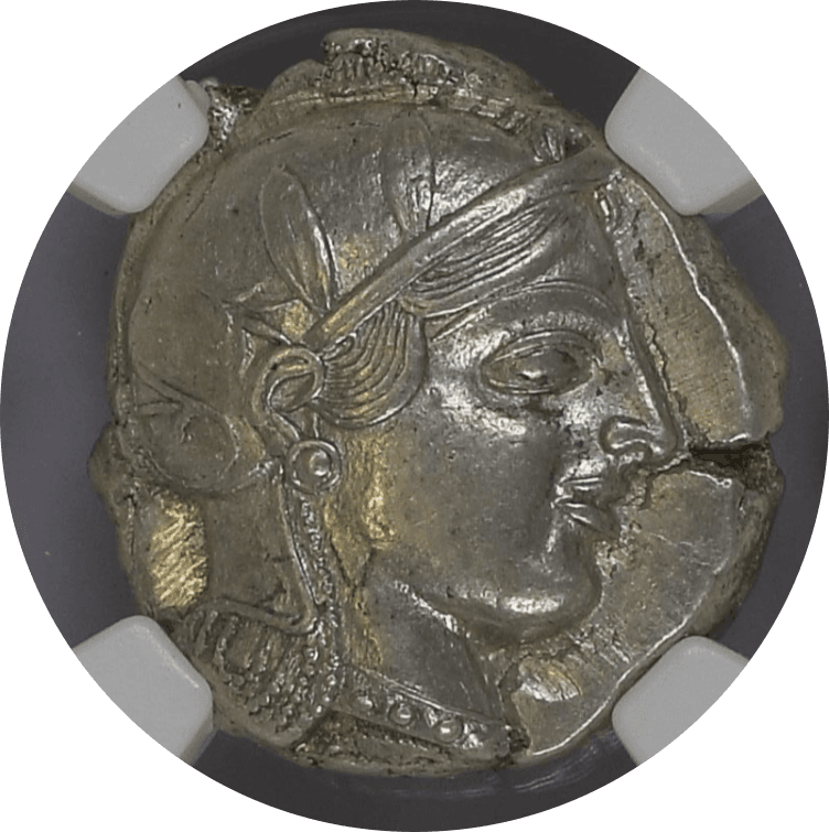 【MS 5/5 5/5】紀元前440年?404年 古代ギリシャ アッティカ 女神アテナ テトラドラクマ フクロウ銀貨(表)
