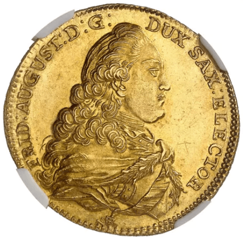 【MS63】1779年 神聖ローマ帝国 ドイツ フリードリヒ・アウグスト3世 10ターラー金貨(表)