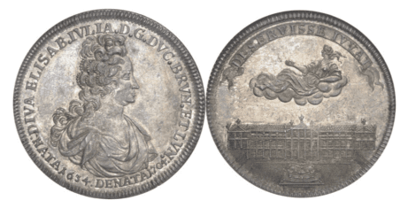【MS65】1704年 神聖ローマ帝国 ドイツ ブラウンシュヴァイク＝ヴォルフェンビュッテル公国 アントン・ウルリヒ ターラー銀貨(表)