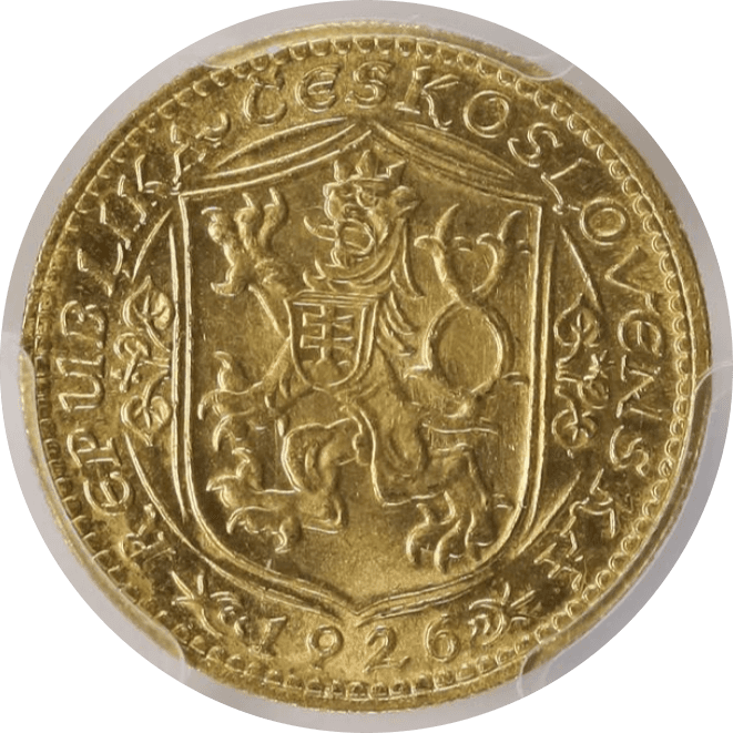 【MS65】1926年 チェコスロバキア  1ダカット金貨 MS65(裏)