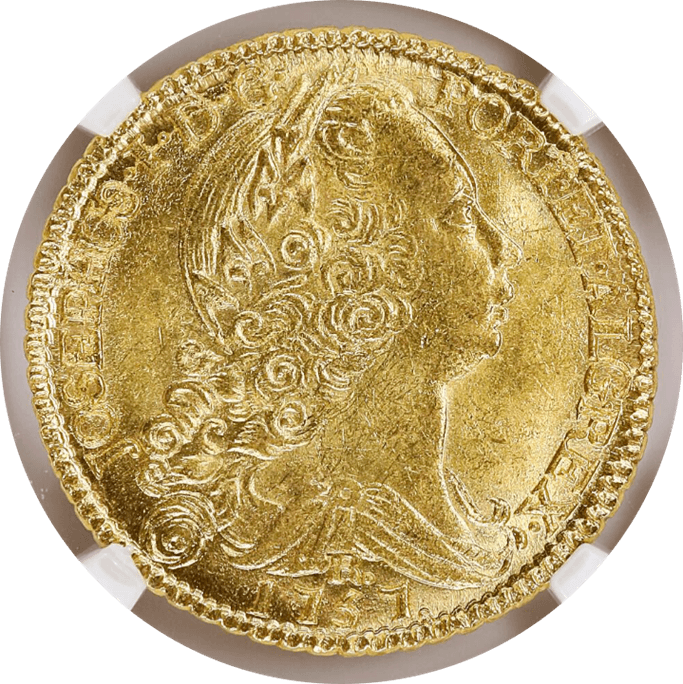 【MS64】1757年 ポルトガル領ブラジル  ジョゼ1世 6400レイス 金貨(表)