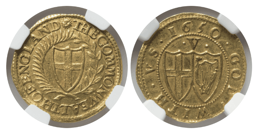 【MS62】1650年 イギリス コモンウェルス 1クラウン金貨