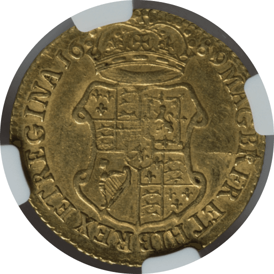 【AU58】1689年 イギリス ウィリアム&メアリー 1ギニー金貨(裏)