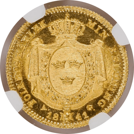【MS63+】1841年 スウェーデン カール14世ヨハン 1ダカット金貨(裏)