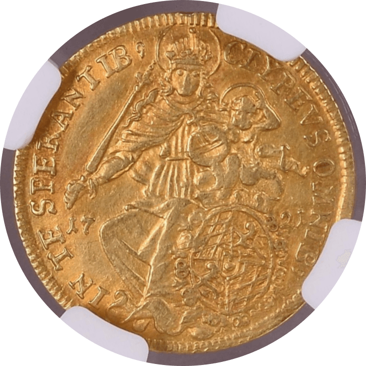 【AU50】1721年 神聖ローマ帝国 ドイツ ババリア（バイエルン） マキシミリアン2世エマヌエル 1/2マクシミリアンドール金貨(裏)
