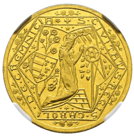 【MS64 PL】1934年 チェコスロバキア クレムニツァ鉱山再開記念  2ダカット金貨(表)