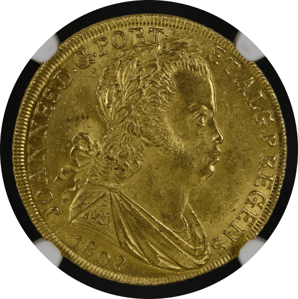 【MS64】1808年 ポルトガル ジョアン6世  1ぺカ（6400レイス） 金貨(表)