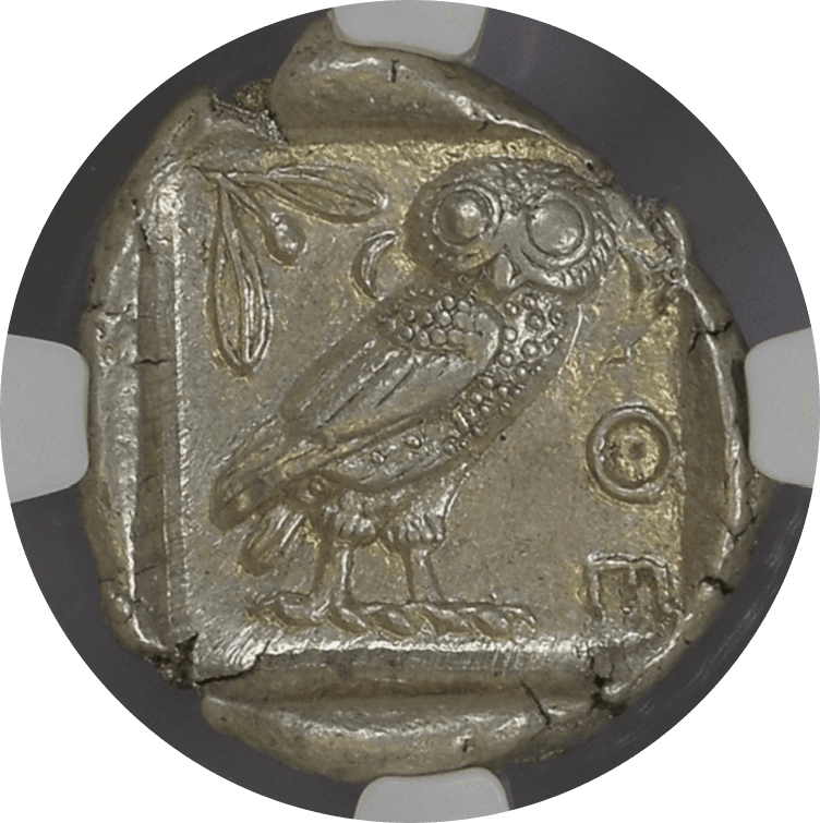 【MS 5/5 5/5】紀元前440年?404年 古代ギリシャ アッティカ 女神アテナ テトラドラクマ フクロウ銀貨(裏)