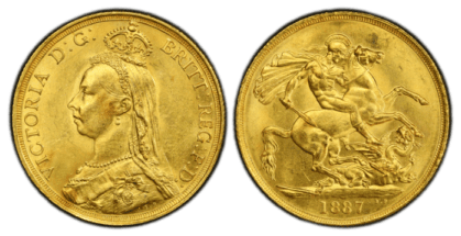 【MS62】1887年 イギリス ヴィクトリア女王 ジュビリーヘッド 2ポンド金貨