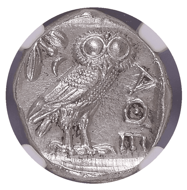 【MS 4/5 3/5】紀元前440年?404年 古代ギリシャ アッティカ 女神アテナ テトラドラクマ フクロウ銀貨 パーラメントコレクション(裏)
