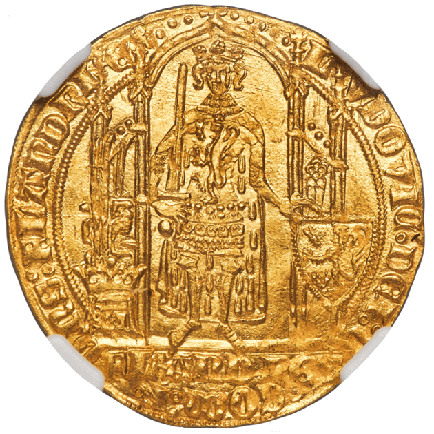 【MS 65】1346年?84年 ベルギー フランダース ルイ・ド・マール王 シェーズドール金貨(表)