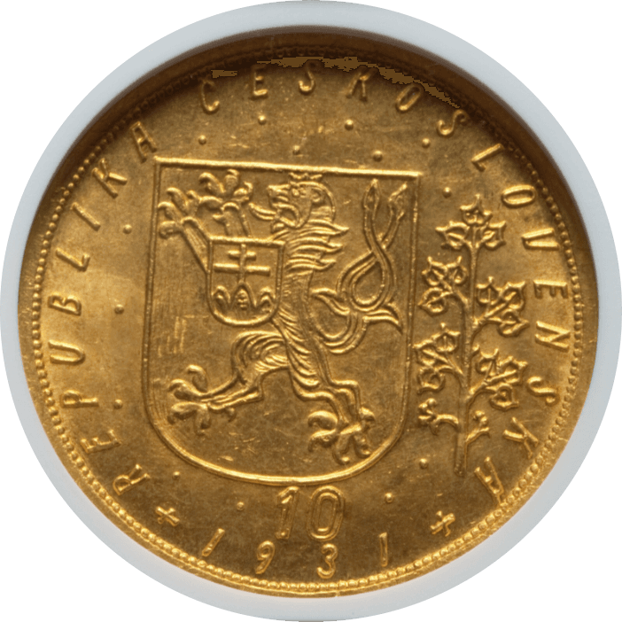 【MS64+】1931年 チェコスロバキア 10ダカット金貨(裏)