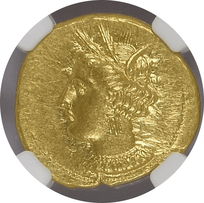 【MS 5/5 4/5】紀元前350年?320年 古代カルタゴ ゾイジターナ スターテル金貨(表)