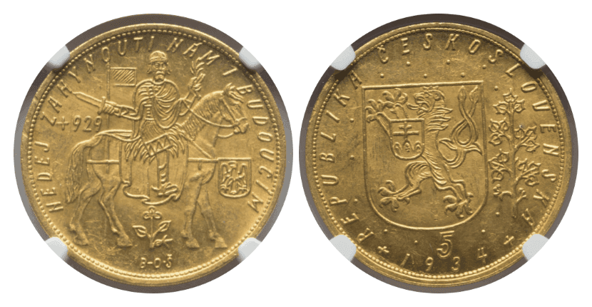【MS63】1934年  チェコスロバキア 5ダカット金貨