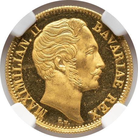 【MS64★DPL】1852年 ドイツ バイエルン マクシミリアン2世  都市景観 1ダカット金貨(表)