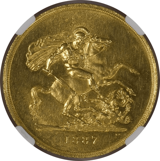 【MS62】1887年 イギリス ヴィクトリア女王 ジュビリーヘッド 5ポンド金貨(裏)