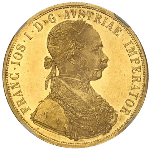【MS63】1912年 オーストリア フランツ・ヨーゼフ1世 4ダカット金貨(表)