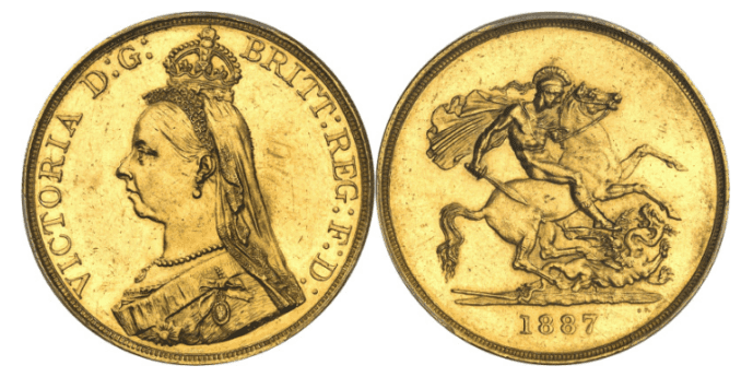 【MS61】1887年 イギリス ヴィクトリア女王 ジュビリーヘッド 5ポンド金貨