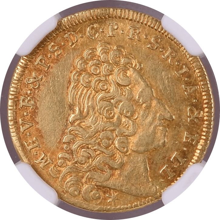 【AU50】1721年 神聖ローマ帝国 ドイツ ババリア（バイエルン） マキシミリアン2世エマヌエル 1/2マクシミリアンドール金貨(表)