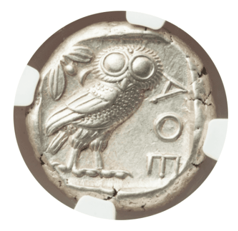 【AU★ 5/5 4/5】紀元前440年?404年 古代ギリシャ アッティカ 女神アテナ テトラドラクマ フクロウ銀貨(裏)