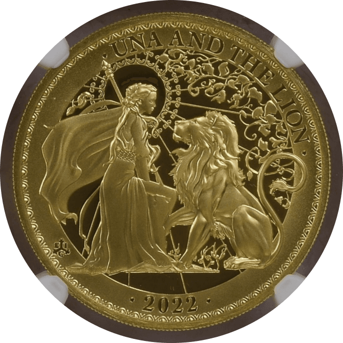 【PF70 ULTRA CAMEO】2022年 イギリス セントヘレナ ウナとライオン 5ポンド 1オンス金貨(裏)